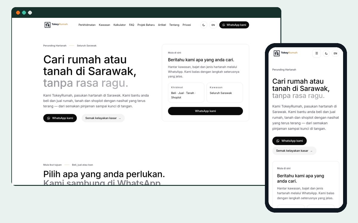 Laman TokeyRumah pada desktop dan telefon